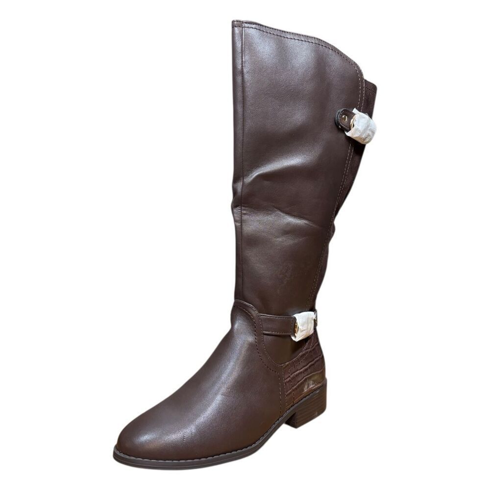 KAREN SCOTT Womens Brown Wide Calf Leandraa Almond Riding Boot 7.5M New With Box